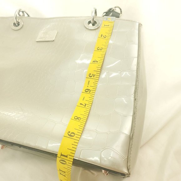 Beijo Womens Taupe Crocodile Textured PU Leather Double Handles Shoulder Bag - Picture 11 of 15